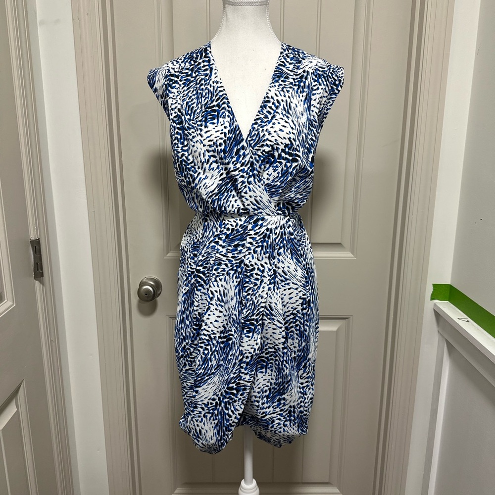 Express Blue and White Abstract Dress